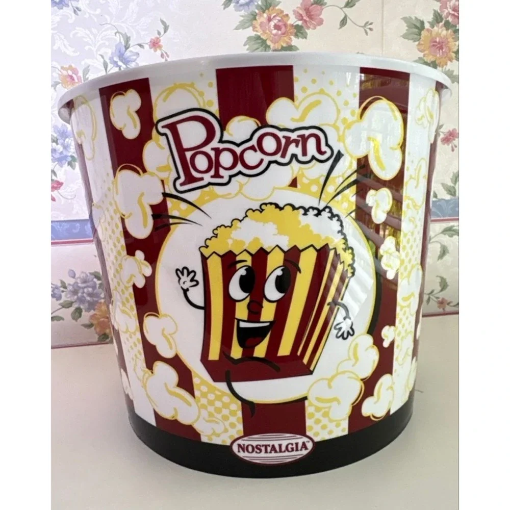 Nostalgia Popcorn Buckets Set of 7 Red White Striped Plastic Movie Night Tubs